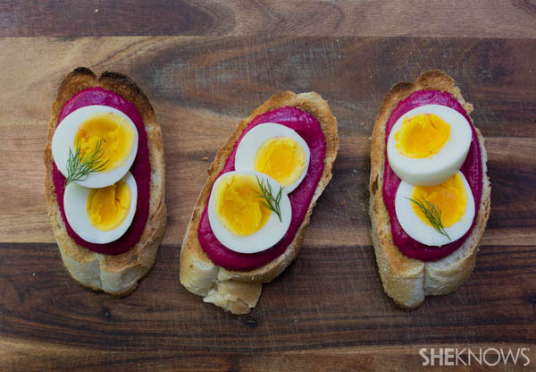 Crostini with beet spread and eggs | SheKnows