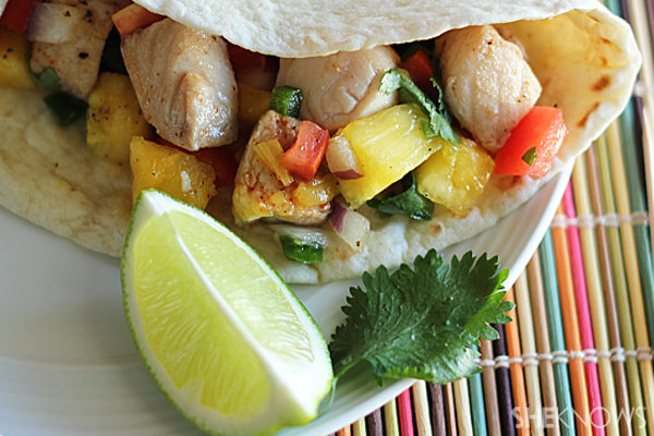 Fish tacos with organic pineapple and mango salsa