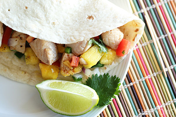 Fish tacos with organic pineapple and mango salsa