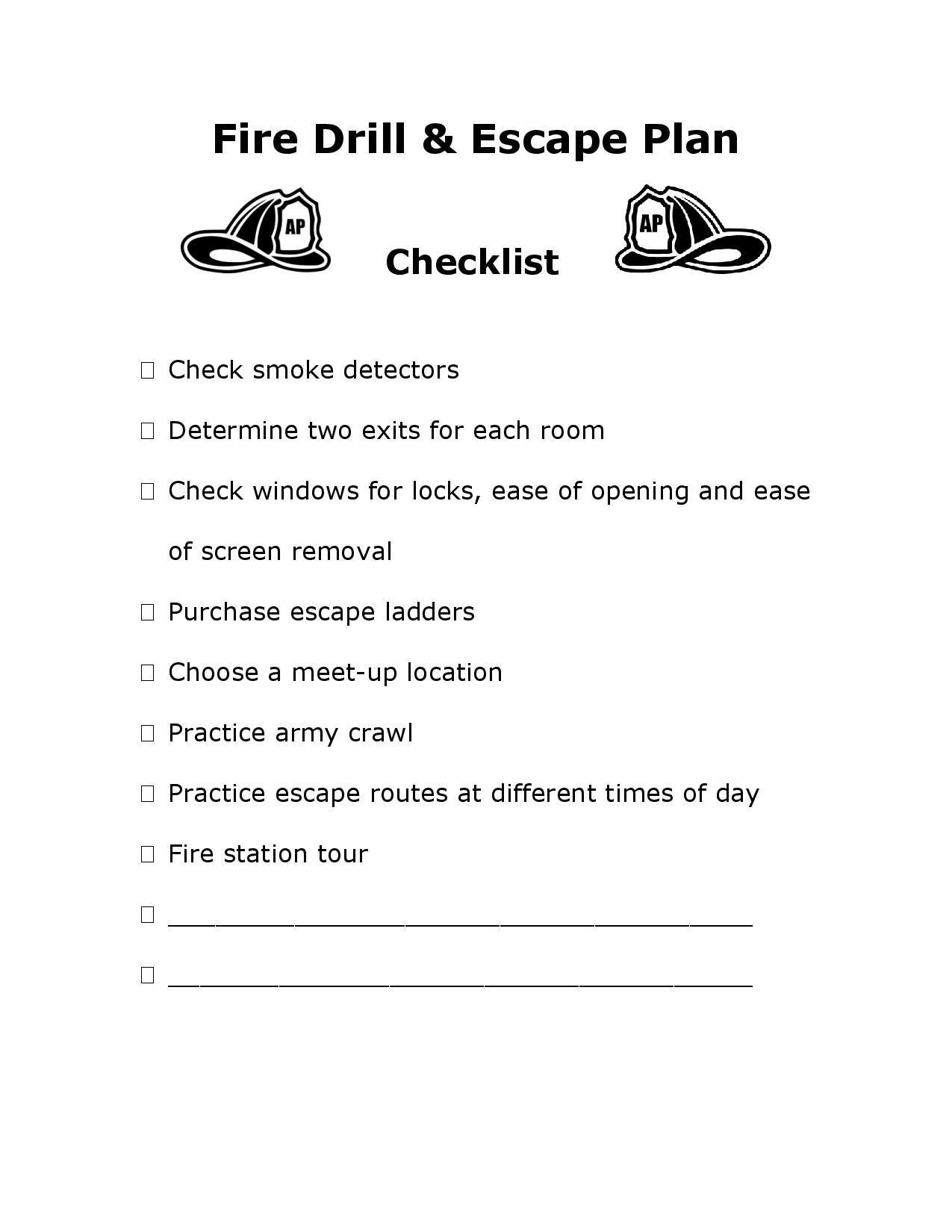 Printable Fire Drill Checklist Template Printable Templates Free 7813