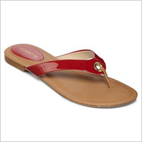 Red patent flip flops