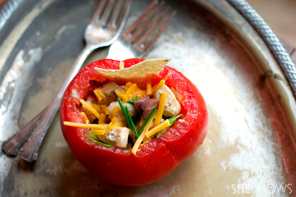 Taco salad stuffed heirloom tomatoes