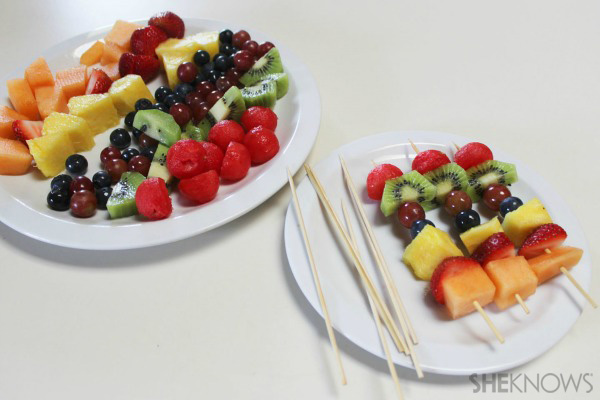 Watermelon grill with fruit kabobs