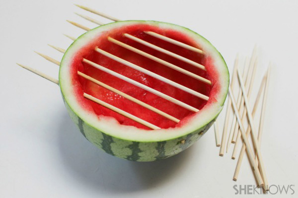 Watermelon grill with fruit kabobs