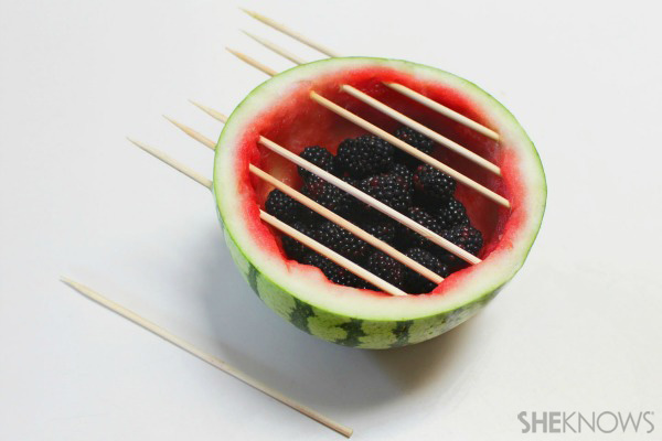 Watermelon grill with fruit kabobs
