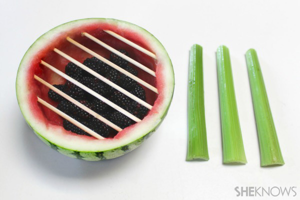 Watermelon grill with fruit kabobs