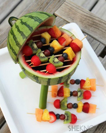 Watermelon grill with fruit kabobs