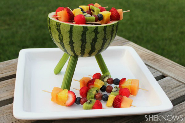 Watermelon grill with fruit kabobs