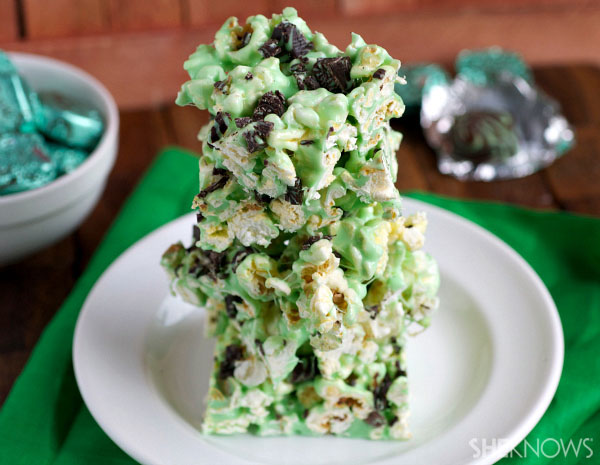 Mint chocolate chip popcorn treats