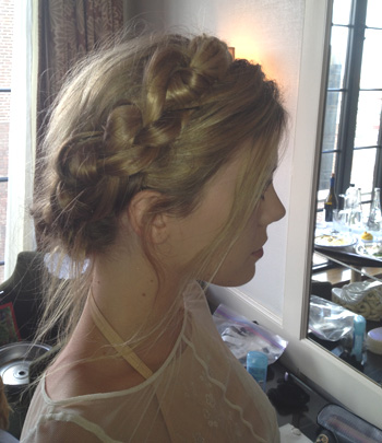 Claire Julien's low knotted Halo braid