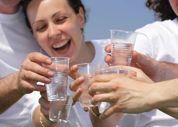 Friends drinking water