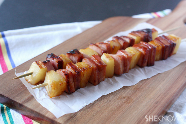 Glazed ham and pineapple kebabs
