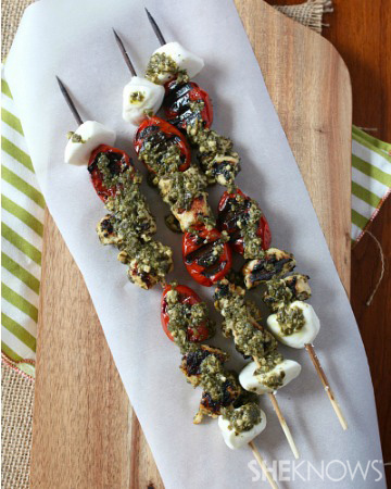 Grilled bruschetta chicken kebabs