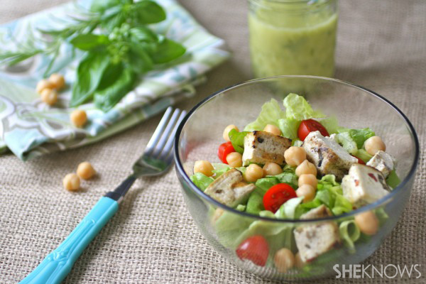 Grilled herbed tofu and chickpea salad