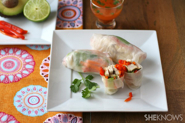 Chicken and vegetable spring rolls with spicy-lime dipping sauce