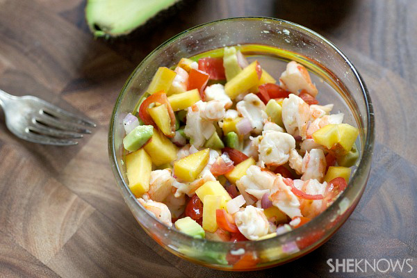 Tequila shrimp ceviche with peach