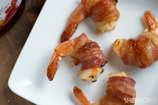 Maple bacon wrapped shrimp