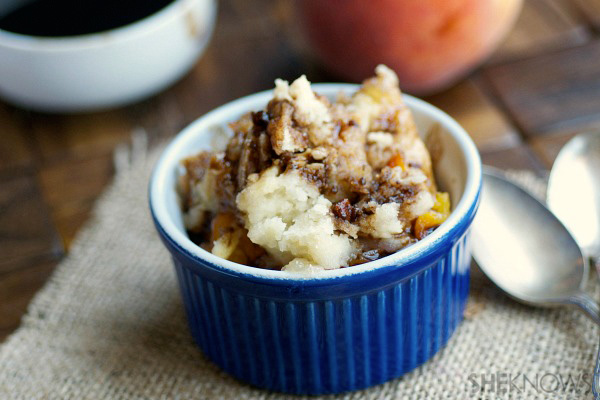 Peach cobbler with balsamic glaze