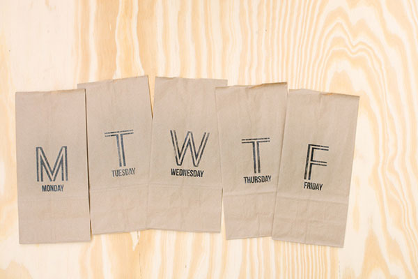 Stenciled lunch bags