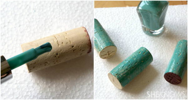 Paint the corks with nail polish