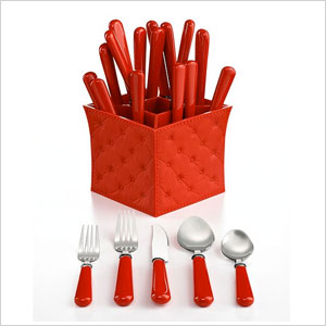 Outdoor flatware set with caddy