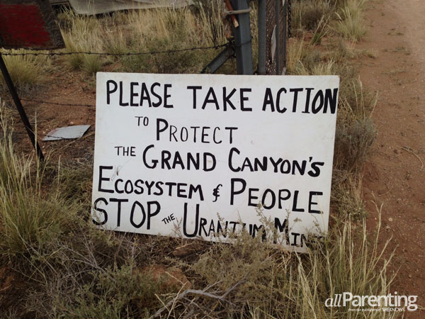 Sign posted at an encampment of local volunteers and Havasupai tribal members working to stop the Grand Canyon uranium mine.