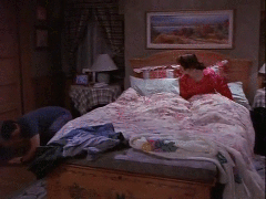 Plaid and big floral bedspreads and shams: Everybody Loves Raymond
