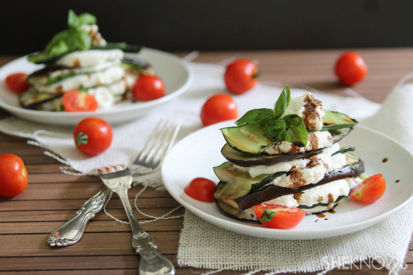 Grilled fall veggie stack with fresh ricotta