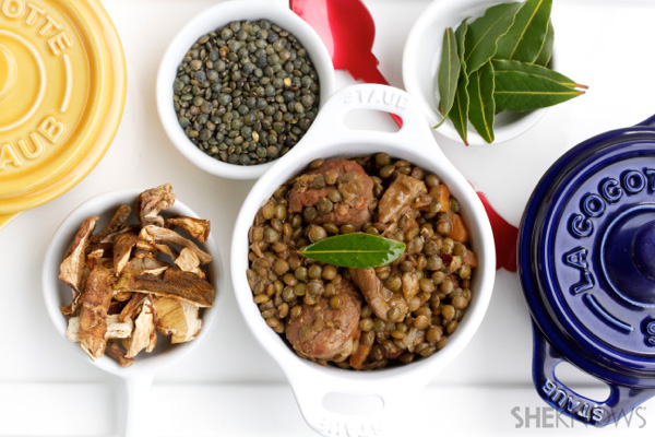 Lentils with porcini & sausage