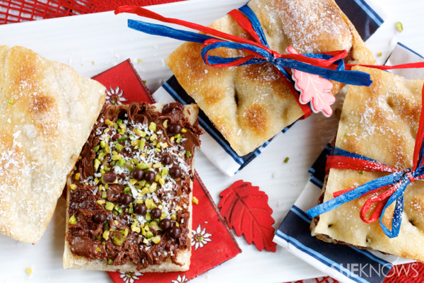 Pizza sandwich with Nutella, coconut & pistachios