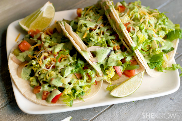 Summer veggie tacos with spicy avocado sauce