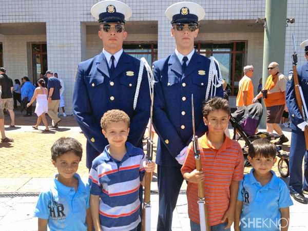 Kids with Navy learning about Labor Day