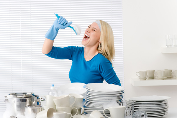Woman singing into her scrub brush
