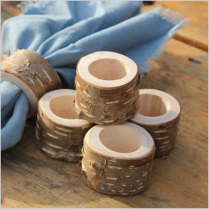 Set of 6 rustic birch bark napkin ring holders