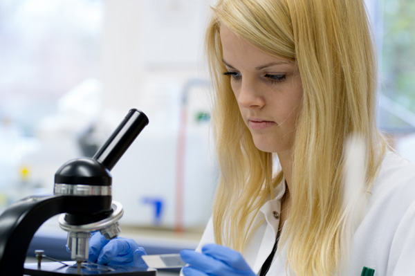 College student in lab