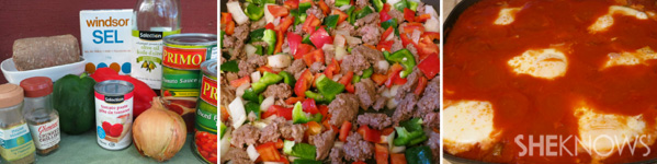 Meaty eggs ranchero steps collage