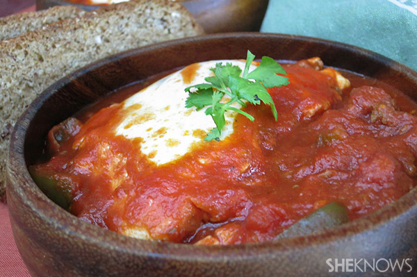 Meaty eggs ranchero