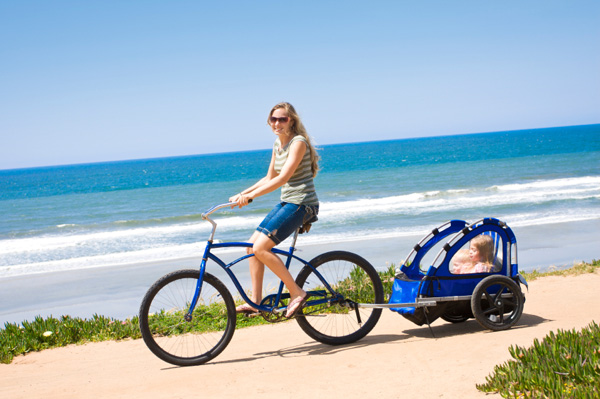Mother riding bike in San Diego