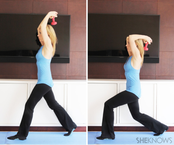 Lunge with triceps overhead: 2-4 sets of 12-15 repetitions
