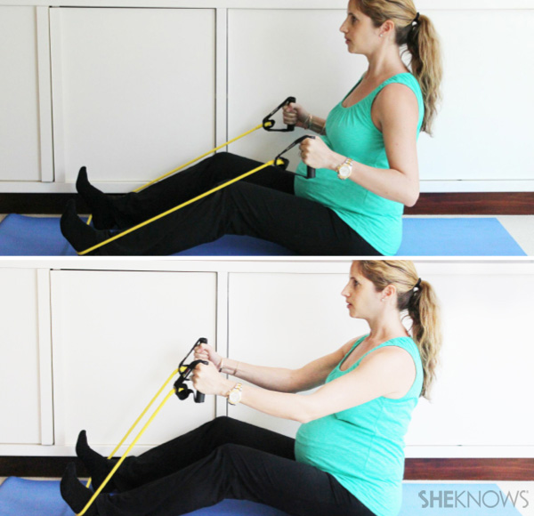 Seated row: Repeat for three sets, one minute each