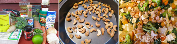 Sweet potato cashew curry steps collage