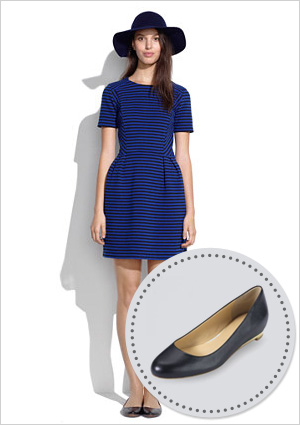 Striped dress and black ballet flats