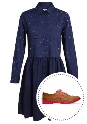 Chambray dress and tan oxfords