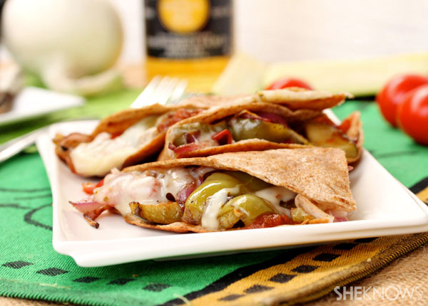 Balsamic roasted tomato and veggie quesadillas with jalapeno cheese