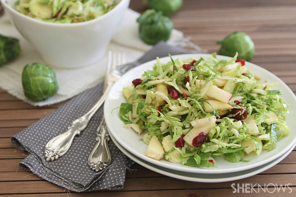 Chopped brussels sprouts salad with cranberries & apples