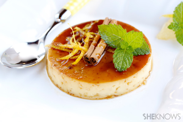 Crème caramel with cinnamon and brandy sauce