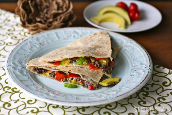 Meatless Monday: Black lentil, sweet pepper, Havarti, and avocado quesadillas