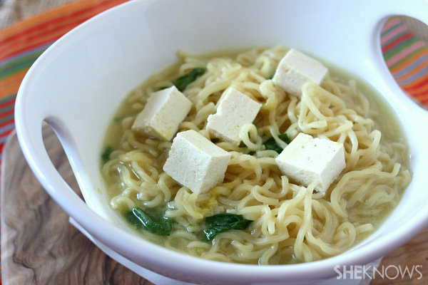 Teriyaki tofu and spinach ramen bowl