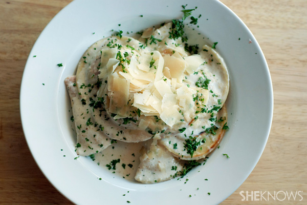 Perogies with creamy white wine sauce