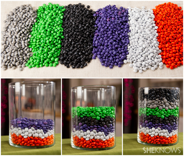 M&M's harvest flower centerpiece: Step 2